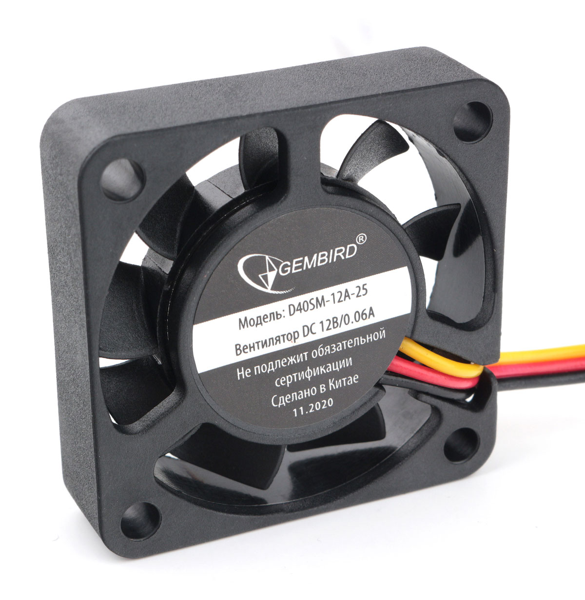 Вентилятор Gembird D40SM-12A-25 40*40*10, втулка, 3 pin, провод 25 см 01292