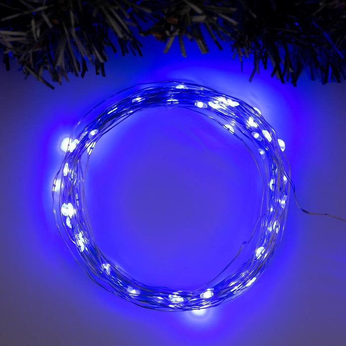 Гирлянда "Нить" 10 м "Роса" IP20, серебристая нить, 100 LED, свечение синее, 12В 5198355