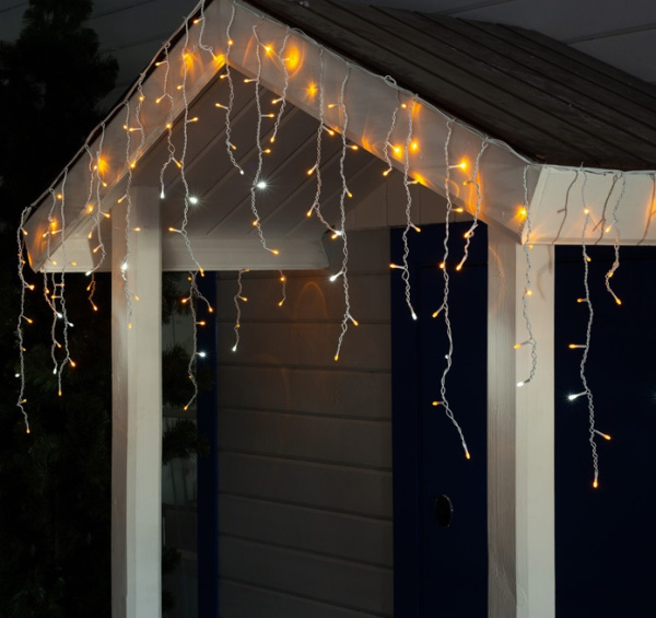 Гирлянда "Бахрома" 3*0,6 м IP44, УМС, белая нить, 160 LED, свечение желтое мерц бел 3584173