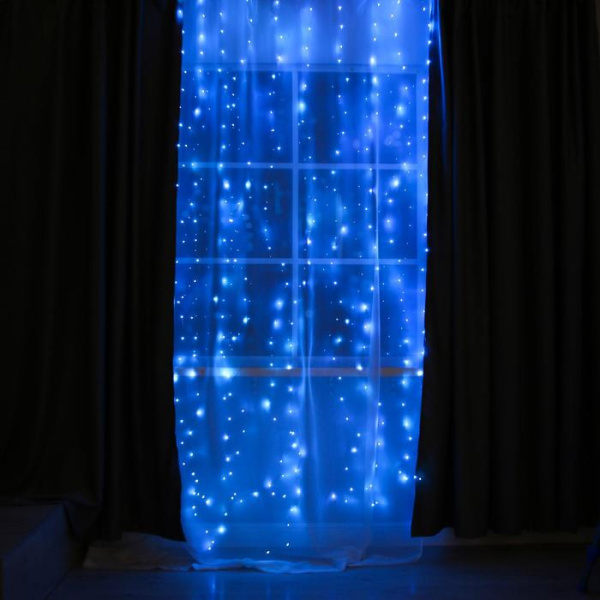 Гирлянда "Занавес" 2.8*3 м "Роса" IP20, серебристая нить, 300 LED, синее, USB 6074028