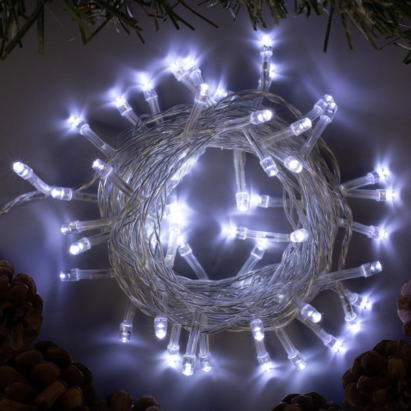 Гирлянда "Нить" 5 м , IP20, прозрачная нить, 50 LED, свечение белое, 8 режимов, 220 В 3556756