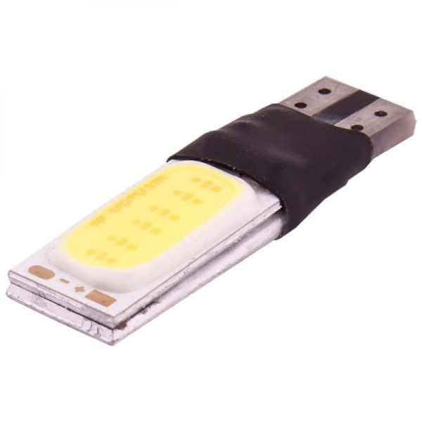 Лампа светодиодная T10 (W2,1-9,5d) 12V 2 COB диода, б/цоколя, линза, Белая