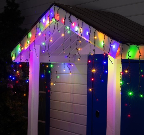 Гирлянда "Бахрома" 3*0,6 м IP44, УМС, темная нить, 160 LED, свечение мульти 4356992