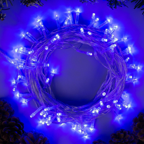 Гирлянда "Нить" 10 м IP20, прозрачная нить, 100 LED, свечение синее, 8 режимов 3556782