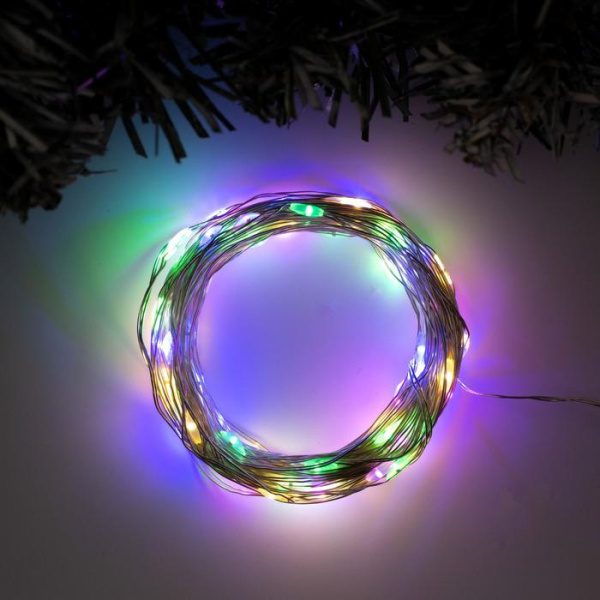 Гирлянда "Нить" 10 м "Роса" IP20, серебристая нить, 100 LED, мульти, 12В 5198352