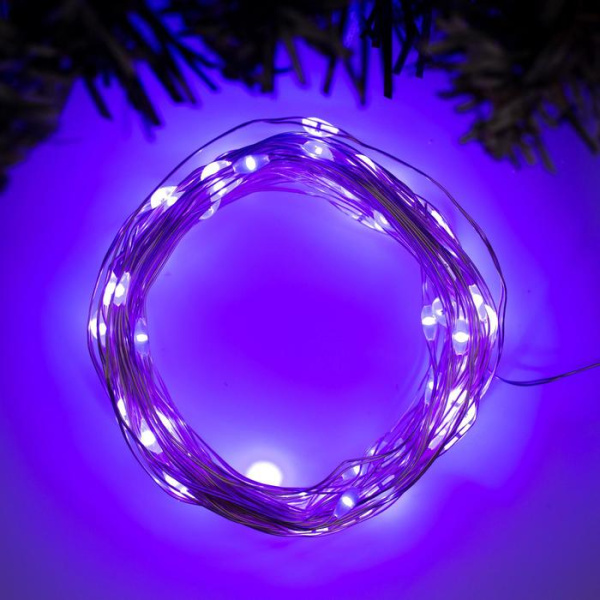 Гирлянда "Нить" 10 м "Роса" IP20, серебристая нить, 100 LED, свечение фиолетовое, 12В 5198356
