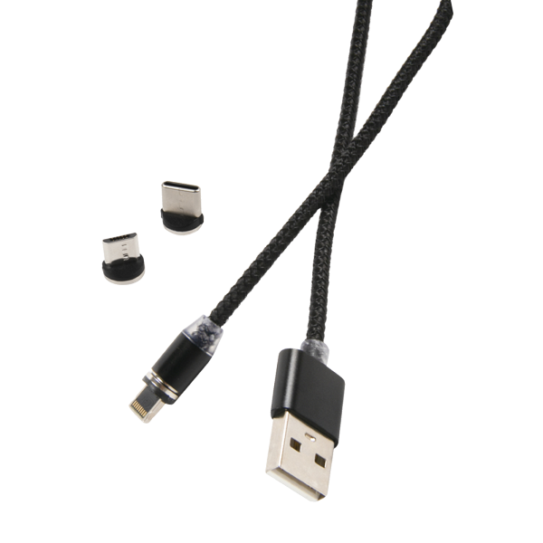 Шнур 3 в 1 Магнитный Red Line USB Type-C/Micro USB/Lightning 8 pin, круглый, нейлон., черный 23355