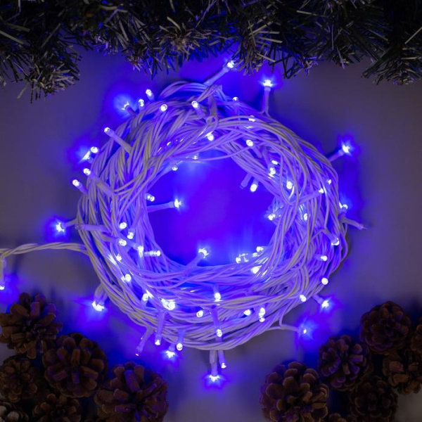 Гирлянда "Нить" 10 м IP44, УМС, белая нить, 100 LED, свечение синее 1080033