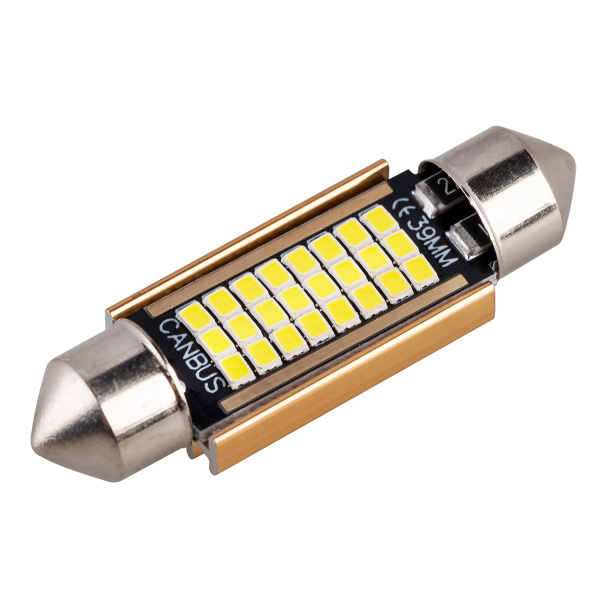 Лампа светодиодная T11(C5W) 12V 24 SMD диодов 1-конт 39мм Белая SKYWAY