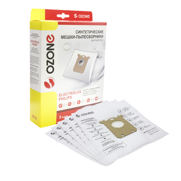 Мешки-пылесборники Ozone синтетические 5 шт подходят для AEG, PHILIPS, TORNADO, VOLTA, ZANUSSI  M-02