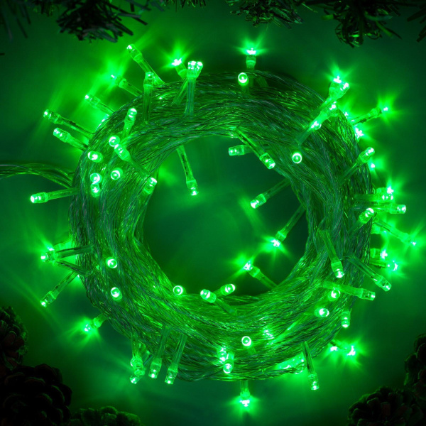 Гирлянда "Нить" 10 м IP20, прозрачная нить, 100 LED, свечение зеленое, 8 режимов 3556785