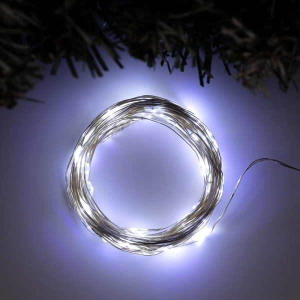 Гирлянда "Нить" 10 м "Роса" IP20, серебристая нить, 100 LED, свечение белое, 12В 5198353