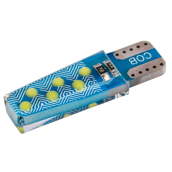 Лампа светодиодная T10 (W5W) 12V 12 COB диодов без цоколя 1-конт Белая SKYWAY