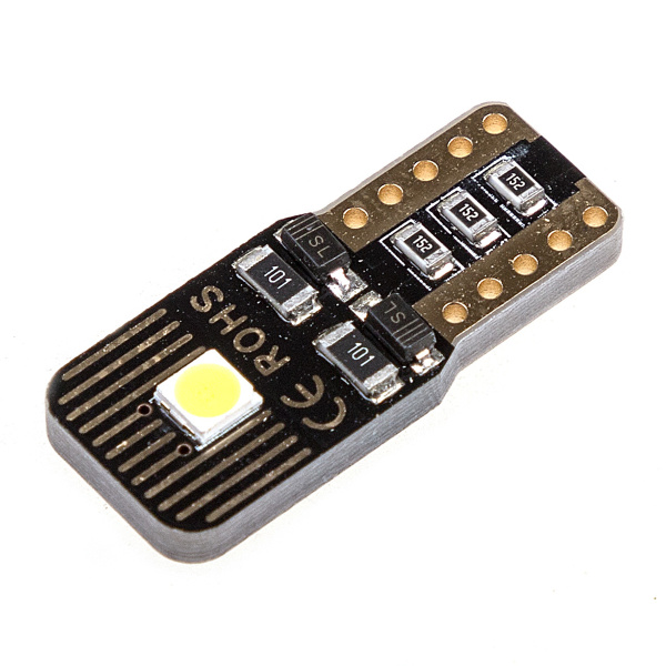 Лампа светодиодная T10 (W5W) 12V 2 SMD диод без цоколя 1-конт с обманкой Белая SKYWAY