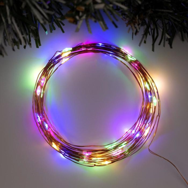 Гирлянда "Роса" 5м, медная нить, 50 LED, свечение мульти, питание от USB 5V